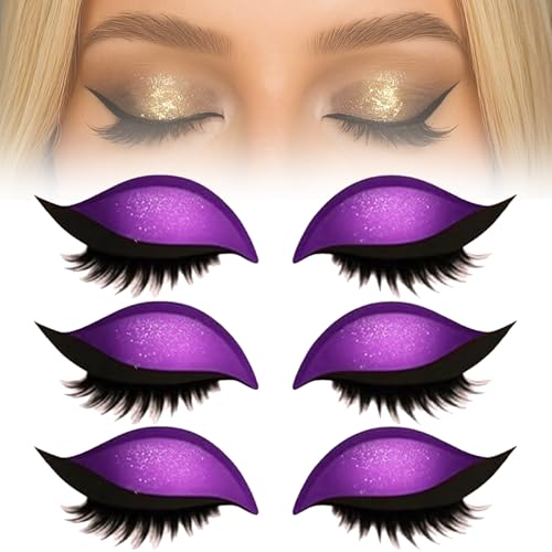 Lazy Eye Shadow Eyelash Patch, 3Pairs Eyeshadow Eyelashes Makeup Stickers, Eyeshadow & False Lashes 2-In-1 Reusable Eye Makeup Stickers, Quick Makeup, Natural Curl, Waterproof, Long-Lasting (Purple) von Generic