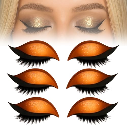 Lazy Eye Shadow Eyelash Patch, 3Pairs Eyeshadow Eyelashes Makeup Stickers, Eyeshadow & False Lashes 2-In-1 Reusable Eye Makeup Stickers, Quick Makeup, Natural Curl, Waterproof, Long-Lasting (Orange) von Generic