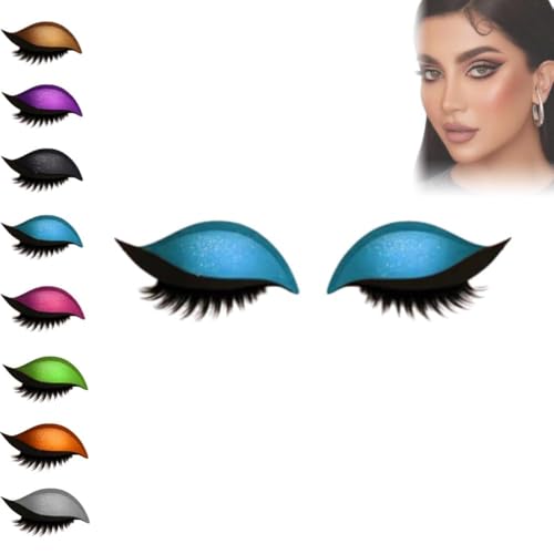 Lazy Eye Shadow Eyelash Patch, Eyeshadow Eyelash Stickers, 3-in-1 Self-Adhesive Reusable Fast Eye Makeup Stickers with False Lashes, Shadow, Eyeliner, for Party, Prom (Blue) von Generic