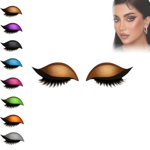 Lazy Eye Shadow Eyelash Patch, Eyeshadow Eyelash Stickers, 3-in-1 Self-Adhesive Reusable Fast Eye Makeup Stickers with False Lashes, Shadow, Eyeliner, for Party, Prom (Gold) von Generic