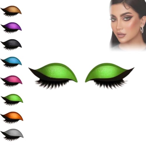 Lazy Eye Shadow Eyelash Patch, Eyeshadow Eyelash Stickers, 3-in-1 Self-Adhesive Reusable Fast Eye Makeup Stickers with False Lashes, Shadow, Eyeliner, for Party, Prom (Green) von Generic