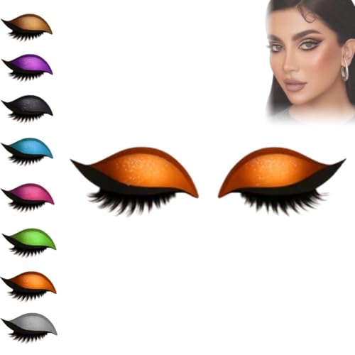 Lazy Eye Shadow Eyelash Patch, Eyeshadow Eyelash Stickers, 3-in-1 Self-Adhesive Reusable Fast Eye Makeup Stickers with False Lashes, Shadow, Eyeliner, for Party, Prom (Orange) von Generic