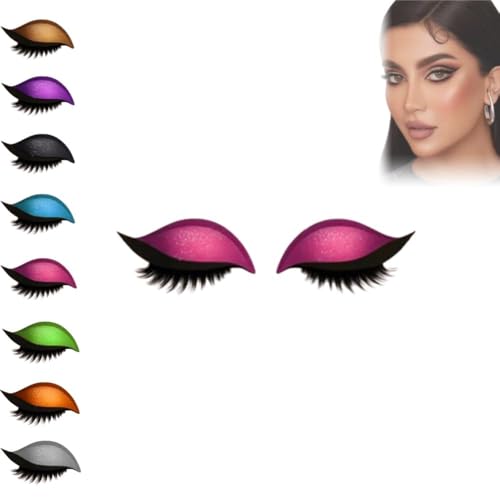 Lazy Eye Shadow Eyelash Patch, Eyeshadow Eyelash Stickers, 3-in-1 Self-Adhesive Reusable Fast Eye Makeup Stickers with False Lashes, Shadow, Eyeliner, for Party, Prom (Pink) von Generic