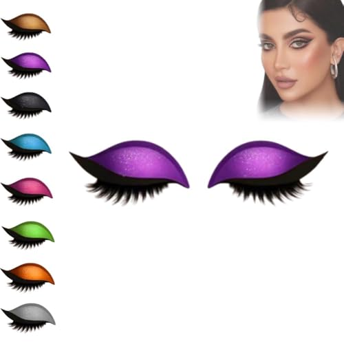 Lazy Eye Shadow Eyelash Patch, Eyeshadow Eyelash Stickers, 3-in-1 Self-Adhesive Reusable Fast Eye Makeup Stickers with False Lashes, Shadow, Eyeliner, for Party, Prom (Purple) von Generic