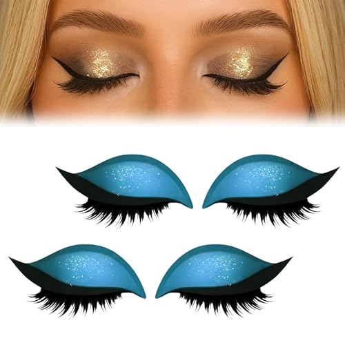Lazy Eye Shadow Eyelash Patch, Eyeshadow Eyelashes Makeup Stickers, 2-in-1 Reusable Eye Lash Makeup Stickers with False Lashes & Shadow (2 pairs Blue) von Generic