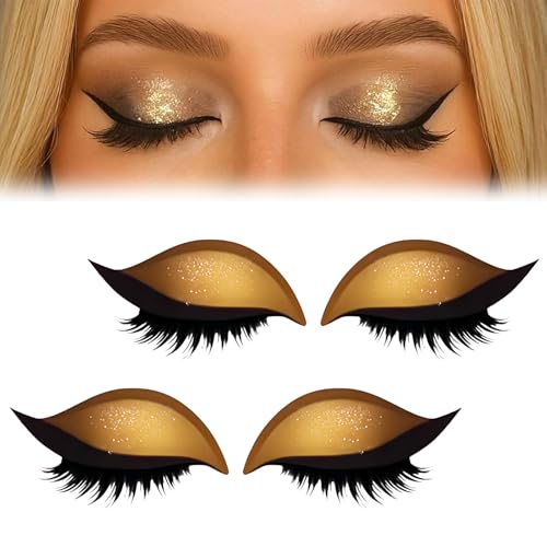 Lazy Eye Shadow Eyelash Patch, Eyeshadow Eyelashes Makeup Stickers, 2-in-1 Reusable Eye Lash Makeup Stickers with False Lashes & Shadow (2 pairs Gold) von Generic