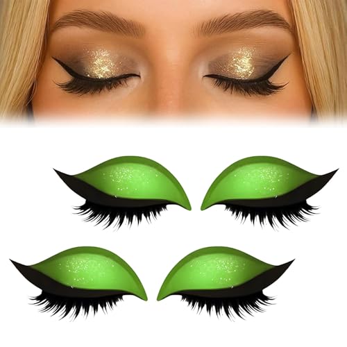 Lazy Eye Shadow Eyelash Patch, Eyeshadow Eyelashes Makeup Stickers, 2-in-1 Reusable Eye Lash Makeup Stickers with False Lashes & Shadow (2 pairs Green) von Generic