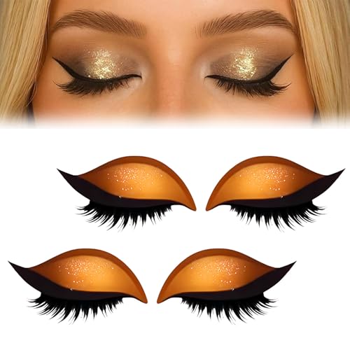 Lazy Eye Shadow Eyelash Patch, Eyeshadow Eyelashes Makeup Stickers, 2-in-1 Reusable Eye Lash Makeup Stickers with False Lashes & Shadow (2 pairs Orange) von Generic