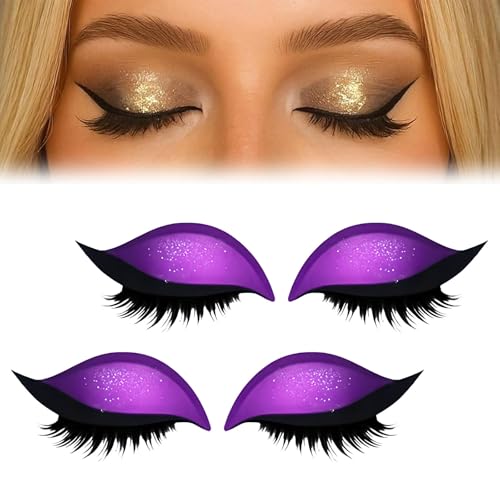 Lazy Eye Shadow Eyelash Patch, Eyeshadow Eyelashes Makeup Stickers, 2-in-1 Reusable Eye Lash Makeup Stickers with False Lashes & Shadow (2 pairs Purple) von Generic