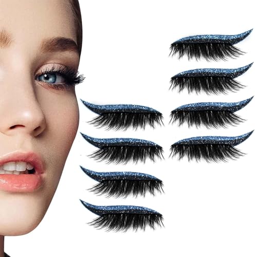 Lazy Eye Shadow Eyelash Patch, Eyeshadow Eyelashes Makeup Stickers, 4 Pairs Reusable Waterproof Adhesive False Eyelashes Makeup Tool (4 Pairs Blue) von Generic