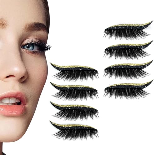 Lazy Eye Shadow Eyelash Patch, Eyeshadow Eyelashes Makeup Stickers, 4 Pairs Reusable Waterproof Adhesive False Eyelashes Makeup Tool (4 Pairs Gold) von Generic