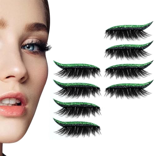 Lazy Eye Shadow Eyelash Patch, Eyeshadow Eyelashes Makeup Stickers, 4 Pairs Reusable Waterproof Adhesive False Eyelashes Makeup Tool (4 Pairs Green) von Generic