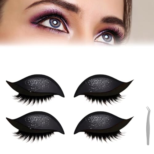 Lazy Eye Shadow Eyelash Patch,2 Pairs Colorful Eyeshadow and Lash Sticker, 2-in-1 Reusable Eyeshadow & Eyelash Makeup Stickers, Natural Eye Fake Lashes Makeups Stencils for All EyeShapes (Black) von Generic