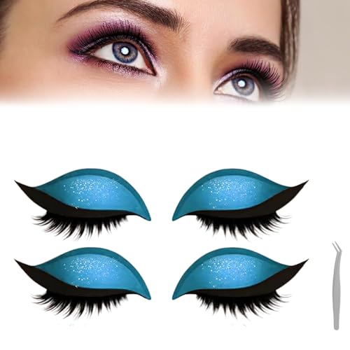 Lazy Eye Shadow Eyelash Patch,2 Pairs Colorful Eyeshadow and Lash Sticker, 2-in-1 Reusable Eyeshadow & Eyelash Makeup Stickers, Natural Eye Fake Lashes Makeups Stencils for All EyeShapes (Blue) von Generic