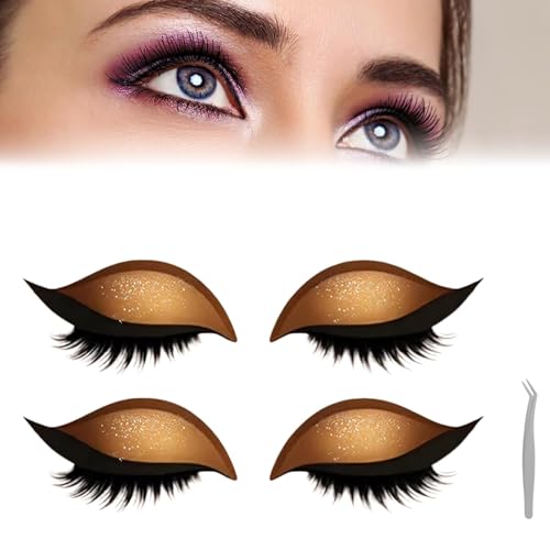 Lazy Eye Shadow Eyelash Patch,2 Pairs Colorful Eyeshadow and Lash Sticker, 2-in-1 Reusable Eyeshadow & Eyelash Makeup Stickers, Natural Eye Fake Lashes Makeups Stencils for All EyeShapes (Gold) von Generic