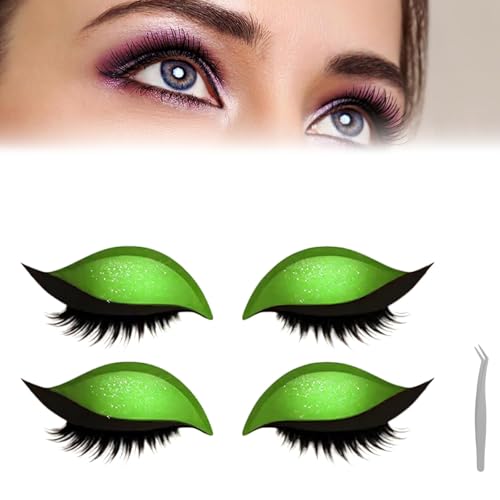 Lazy Eye Shadow Eyelash Patch,2 Pairs Colorful Eyeshadow and Lash Sticker, 2-in-1 Reusable Eyeshadow & Eyelash Makeup Stickers, Natural Eye Fake Lashes Makeups Stencils for All EyeShapes (Green) von Generic