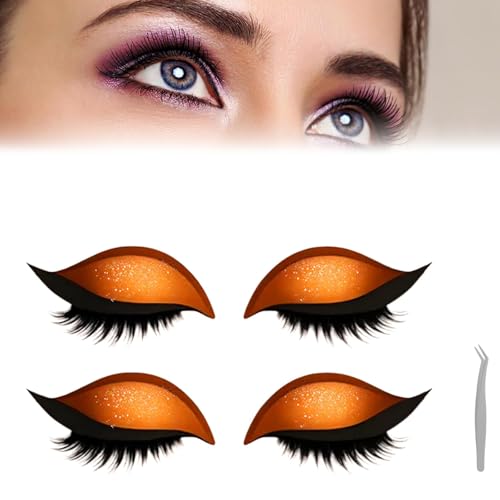Lazy Eye Shadow Eyelash Patch,2 Pairs Colorful Eyeshadow and Lash Sticker, 2-in-1 Reusable Eyeshadow & Eyelash Makeup Stickers, Natural Eye Fake Lashes Makeups Stencils for All EyeShapes (Orange) von Generic