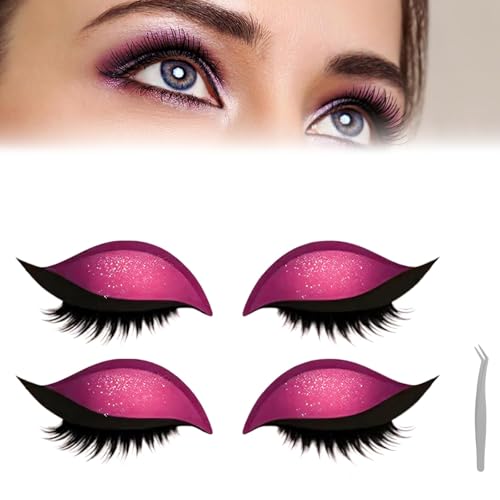Lazy Eye Shadow Eyelash Patch,2 Pairs Colorful Eyeshadow and Lash Sticker, 2-in-1 Reusable Eyeshadow & Eyelash Makeup Stickers, Natural Eye Fake Lashes Makeups Stencils for All EyeShapes (Pink) von Generic