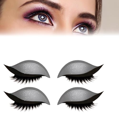 Lazy Eye Shadow Eyelash Patch,2 Pairs Colorful Eyeshadow and Lash Sticker, 2-in-1 Reusable Eyeshadow & Eyelash Makeup Stickers, Natural Eye Fake Lashes Makeups Stencils for All EyeShapes (Silver) von Generic