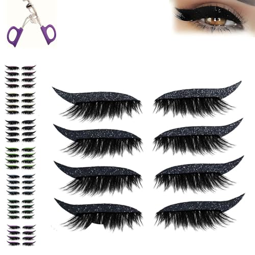 Lazy Eye Shadow Wimpernpflaster, 4 Paar 2 in 1 Fake Wimpern Eyeliner Aufkleber, Natürlicher & Wasserfester Wimpern Makeup Aufkleber, Natürlicher Makeup Effekt(Black) von Generic