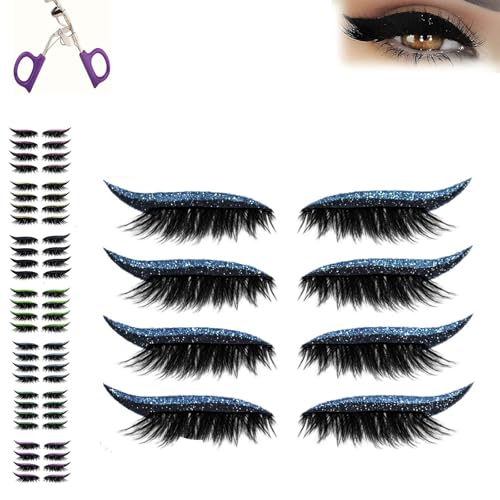 Lazy Eye Shadow Wimpernpflaster, 4 Paar 2 in 1 Fake Wimpern Eyeliner Aufkleber, Natürlicher & Wasserfester Wimpern Makeup Aufkleber, Natürlicher Makeup Effekt(Blue) von Generic