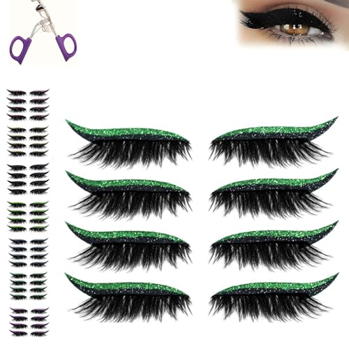 Lazy Eye Shadow Wimpernpflaster, 4 Paar 2 in 1 Fake Wimpern Eyeliner Aufkleber, Natürlicher & Wasserfester Wimpern Makeup Aufkleber, Natürlicher Makeup Effekt(Green) von Generic
