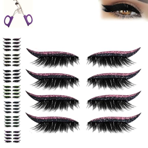 Lazy Eye Shadow Wimpernpflaster, 4 Paar 2 in 1 Fake Wimpern Eyeliner Aufkleber, Natürlicher & Wasserfester Wimpern Makeup Aufkleber, Natürlicher Makeup Effekt(Pink) von Generic