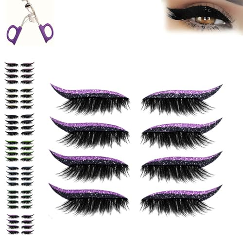 Lazy Eye Shadow Wimpernpflaster, 4 Paar 2 in 1 Fake Wimpern Eyeliner Aufkleber, Natürlicher & Wasserfester Wimpern Makeup Aufkleber, Natürlicher Makeup Effekt(Purple) von Generic