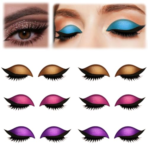 Lazy Eye Shadow Wimpernpflaster,Lazy Eye Shadow Eyelash Patch,Glitzer Lidschatten-Wimpern-Make-up-Aufkleber,2-in-1 Wiederverwendbare Augen-Make-up-Aufkleber (6A) von Generic