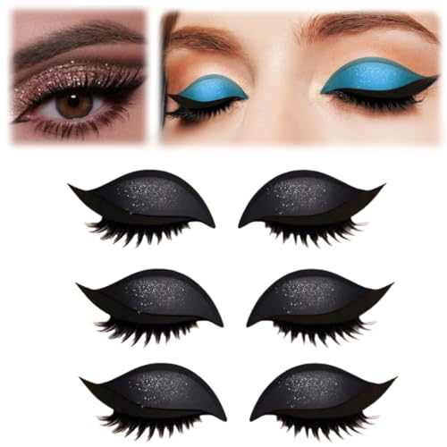 Lazy Eye Shadow Wimpernpflaster,Lazy Eye Shadow Eyelash Patch,Glitzer Lidschatten-Wimpern-Make-up-Aufkleber,2-in-1 Wiederverwendbare Augen-Make-up-Aufkleber (Black) von Generic