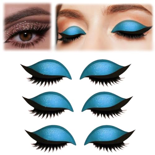 Lazy Eye Shadow Wimpernpflaster,Lazy Eye Shadow Eyelash Patch,Glitzer Lidschatten-Wimpern-Make-up-Aufkleber,2-in-1 Wiederverwendbare Augen-Make-up-Aufkleber (Blue) von Generic