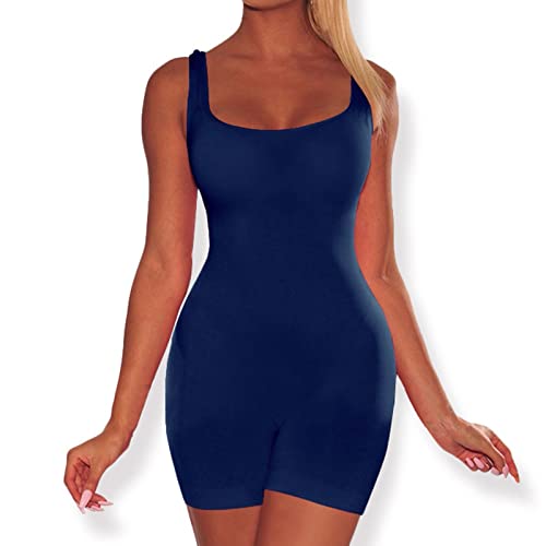 Formende Bodys Damen Shapewear Bauchweg Body Shaper Figurformender Bodysuit Ganzkörper Frauen Sommer Rücken ärmellose Sport Kurze Hose Träger Jumpsuit Strampler (Dunkelblau,M) von Generic