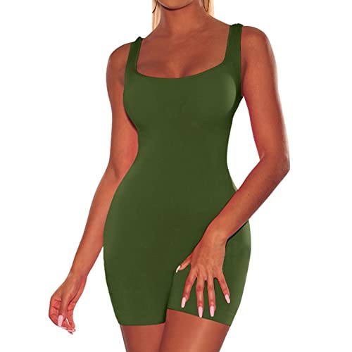 Formende Bodys Damen Shapewear Bauchweg Body Shaper Figurformender Bodysuit Ganzkörper Frauen Sommer Rücken ärmellose Sport Kurze Hose Träger Jumpsuit Strampler (Grün,M) von Generic