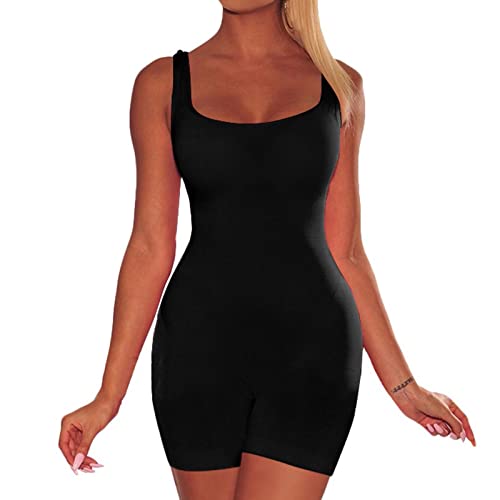 Formende Bodys Damen Shapewear Bauchweg Body Shaper Figurformender Bodysuit Ganzkörper Frauen Sommer Rücken ärmellose Sport Kurze Hose Träger Jumpsuit Strampler (Schwarz,L) von Generic
