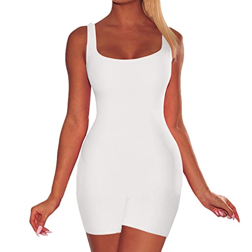 Lazzboy Formende Bodys Damen Shapewear Bauchweg Body Shaper Figurformender Bodysuit Ganzkörper Frauen Sommer Rücken ärmellose Sport Kurze Hose Träger Jumpsuit Strampler (Weiß,L) von Generic