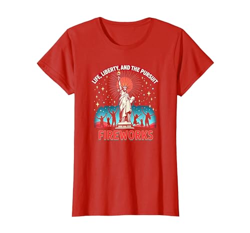 Leben, Freiheit und das Streben nach Feuerwerken T-Shirt, Damen, Rot, S von Generic