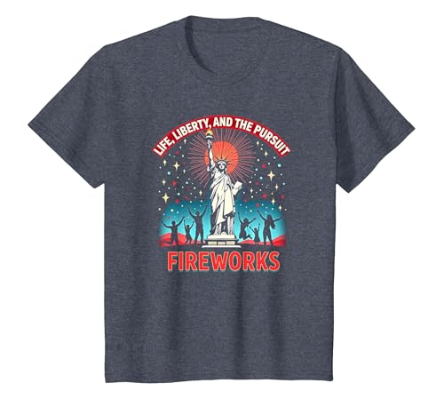 Leben, Freiheit und das Streben nach Feuerwerken T-Shirt, Kinder, Blau Meliert, 92 von Generic
