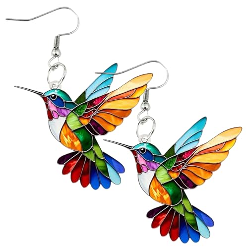 Lebendiger Kolibri Dangle Ohrringe - Acrylvogel -Drop -Accessoires, Leichte Natur Inspirierte Statement Schmuck Für Damen, Bunte Tierthema Boho -Ohrringe, Mode Künstlerische Kostümegeschenke von Generic