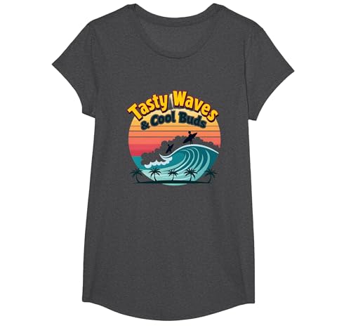 Leckere Wellen und Coole Buds: Surf Beach Vibes im Retro-Look T-Shirt, Girls, Anthrazit Meliert, L von Generic