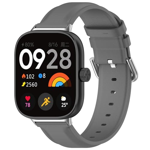 Leder Armbänder Kompatibel mit Xiaomi Redmi Watch 4 Lederarmband für Damen Herren, Lederarmbänder Ersatzarmband Sportarmband Uhrenarmband für Redmi Watch 4 Smartwatch Lederband, Grau von Generic