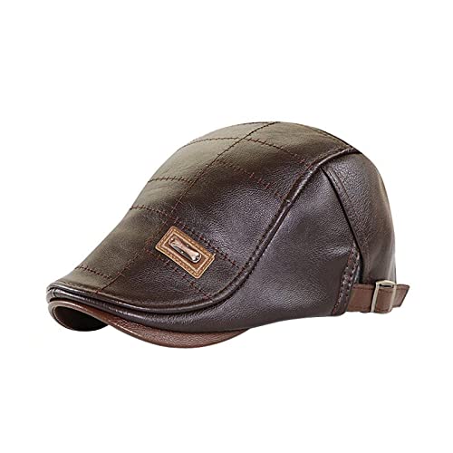 Leder-Barett Herren verstellbar Newsboy Hut Baskenmütze Fahrmütze Mode Baskenmütze Flache Kappe TjO822, braun, One size von Generic