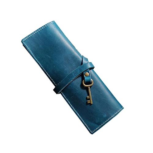 Leder Bleistift Halter Handgemachte Bleistift Tasche Multifunktionale Bleistift Fall Student Künstler Schriftsteller Bleistift Fall Vintage Bleistift Halter Bleistift Halter Organizer, Pan Blue von Generic