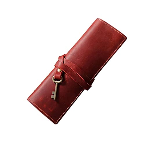 Leder Bleistift Halter Handgemachte Bleistift Tasche Multifunktionale Bleistift Fall Student Künstler Schriftsteller Bleistift Fall Vintage Bleistift Halter Bleistift Halter Organizer, Weinrot von Generic