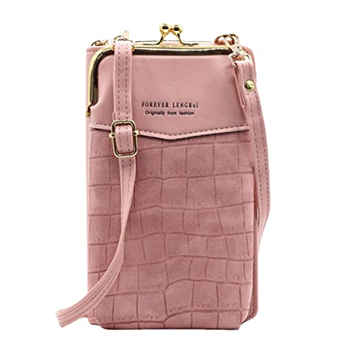 Leder Crossbody Tasche für Damen Kleine Größe Handtasche Messenger Sling Bag Handytasche, Pink von Generic