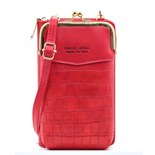 Leder Crossbody Tasche für Damen Kleine Größe Handtasche Messenger Sling Bag Handytasche, Rot/Ausflug, einfarbig (Getaway Solids) von Generic
