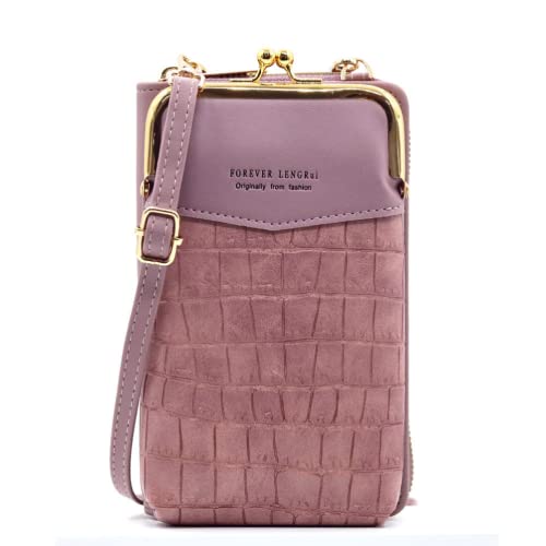 Leder Crossbody Tasche für Damen Kleine Größe Handtasche Messenger Sling Bag Handytasche, Violett von Generic