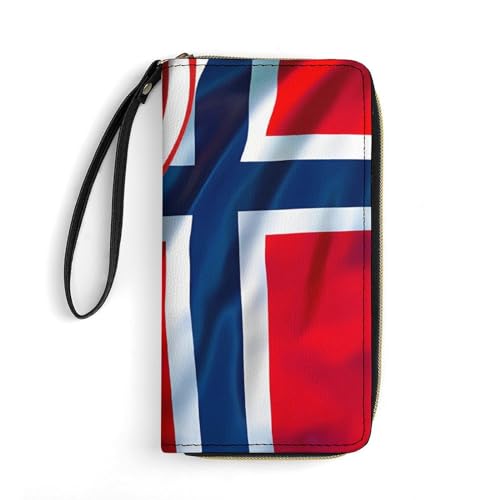 Leder Geldbörse Amerikanische Flagge Und Norwegische Flagge Portemonnaie Retro Verschluss Geldbörsen Tragbare Reißverschluss Geldbörse Für Mädchen, Lehrer, Freundin von Generic