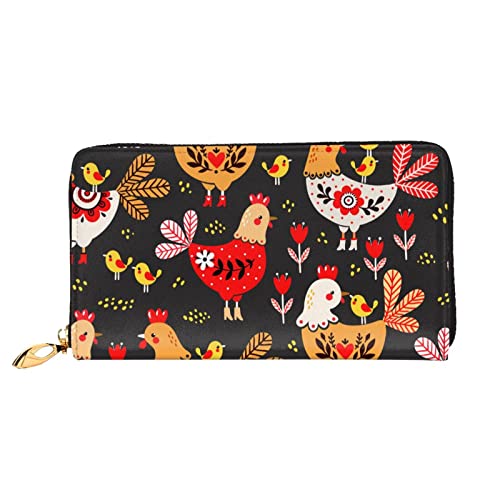 Leder Geldbörse Bunte Hahn Huhn Blumen Portemonnaie Printmotiv Brieftasche Kreative Kleine Münzbörse Für Freundin, Mutter, Freund von Generic