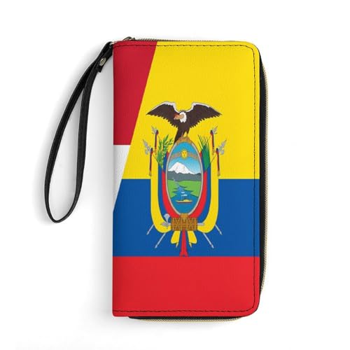 Leder Geldbörse Halb Dominikanische Republik, Halb Ecuador Ecuadorianische Flagge Wallet Niedliche Brieftasche Vintage Design Kleine Münzbörse Für Kinder, Mädchen, Lehrer von Generic