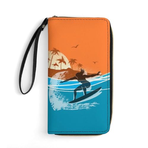 Leder Geldbörse Surfer Und Tropische Inseln Geldbörse Vintage Portmonee Lustige Kleine Münzbörse Für Freundin, Freund, Kinder von Generic